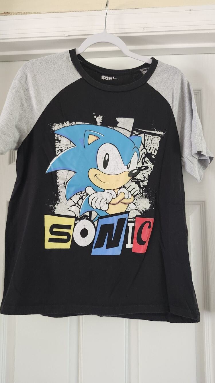 Sonic The Hedgehog Raglan T-Shirt Boys XL 18-20 Black Gray Short Sleeve #593